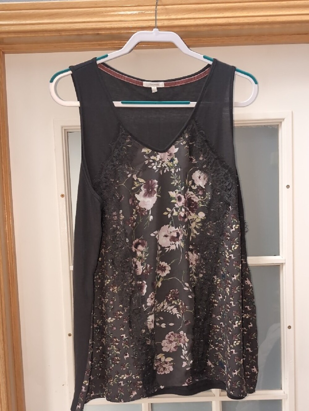 Maurices Gray Floral Lace-Trim Tank